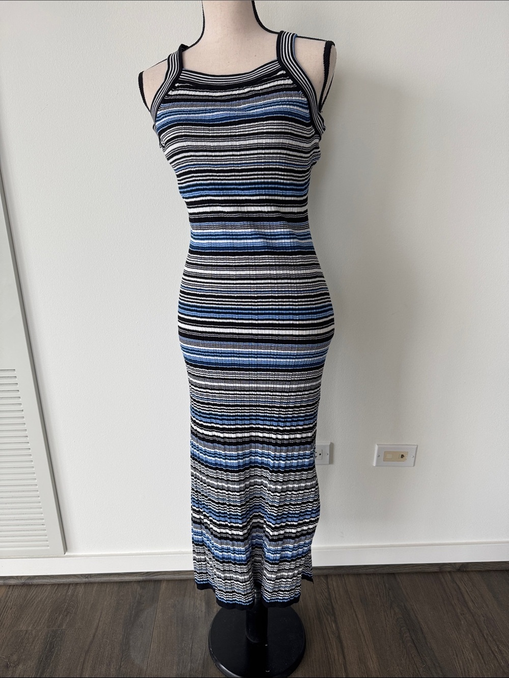 WHBM Striped Ribbed Maxi Dress — Blue & Black
